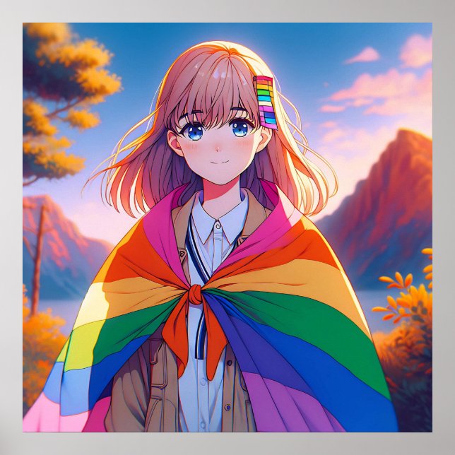Affiche Anime Girl avec LGBTQIA+ Cape (Devant)