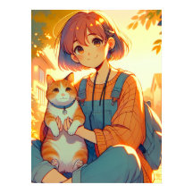 Anime Girl Avec Son Chat Favori