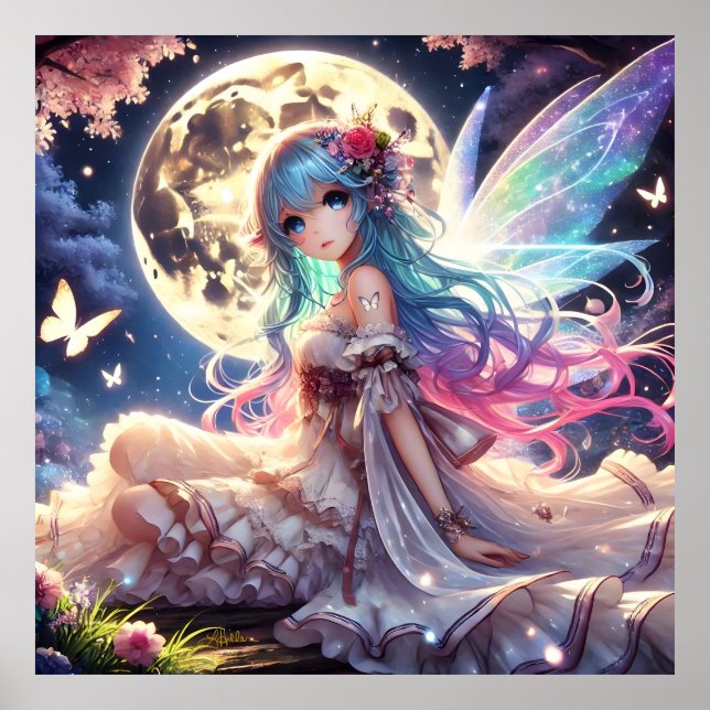 Affiche Anime Girl Moon Fairy Princesse dans le jardin (Devant)