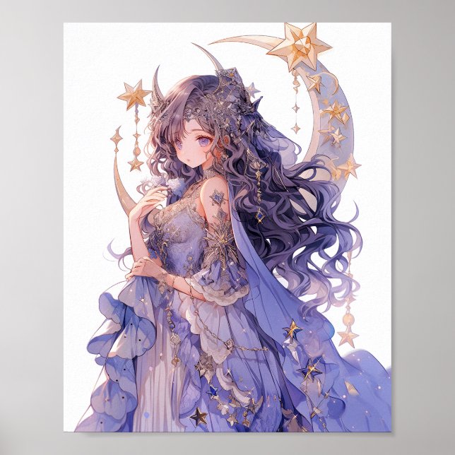 Affiche Anime Girl Purple Moon Princess Imaginaire Art (Devant)