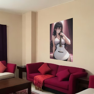 Affiche Anime jeune femme tenant une guitare   Art AI
