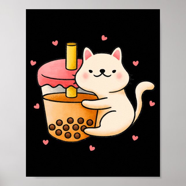 Affiche Anime Kawaii Chat Boba Bubble Tea Anime Merch Cade (Devant)