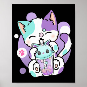 Affiche Anime Kawaii Chat Boba Buble Tea Neko Boba Tea Cat