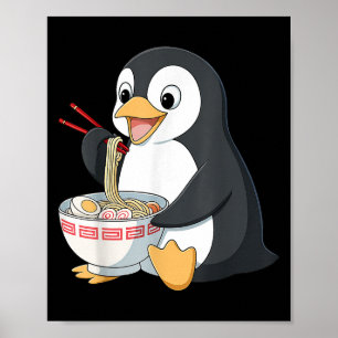 Affiche Anime Kawaii Penguin Manger Ramen Noodle Cadeaux H
