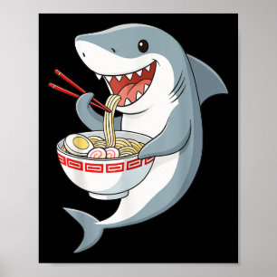 Affiche Anime Kawaii Requin Manger Ramen Nouilles Cadeaux