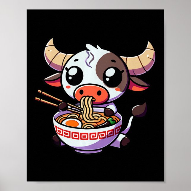 Affiche Anime Kawaii Texas Vache Manger Ramen Vêtements No (Devant)