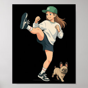 Affiche Anime Kickboxer promenant un bouledogue français s