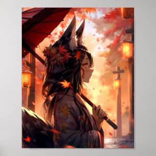 Affiche Anime Kitsune Girl Cute Fox Imaginaire Art
