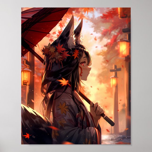 Affiche Anime Kitsune Girl Cute Fox Imaginaire Art (Devant)