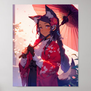 Affiche Anime Kitsune Girl Cute Fox Imaginaire Art