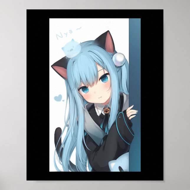 Affiche Anime Neko Fille de chat Pastel Kawaii Japonais Wa (Devant)