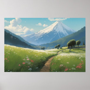 Affiche Anime peinture chemin sinueux meunes sous la monta