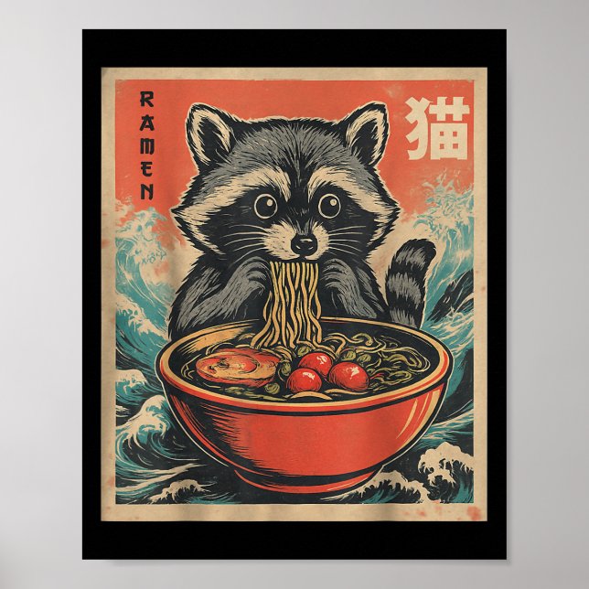 Affiche Anime Raccoon Ramen Japonais Drôle Kawaii Cadeaux  (Devant)