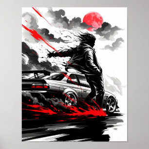 Affiche Anime Racing Drift - Sumi-e Speed Art