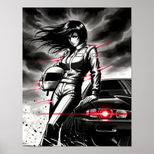 Affiche Anime Racing Storm - Female Street Racer à Sumi-e