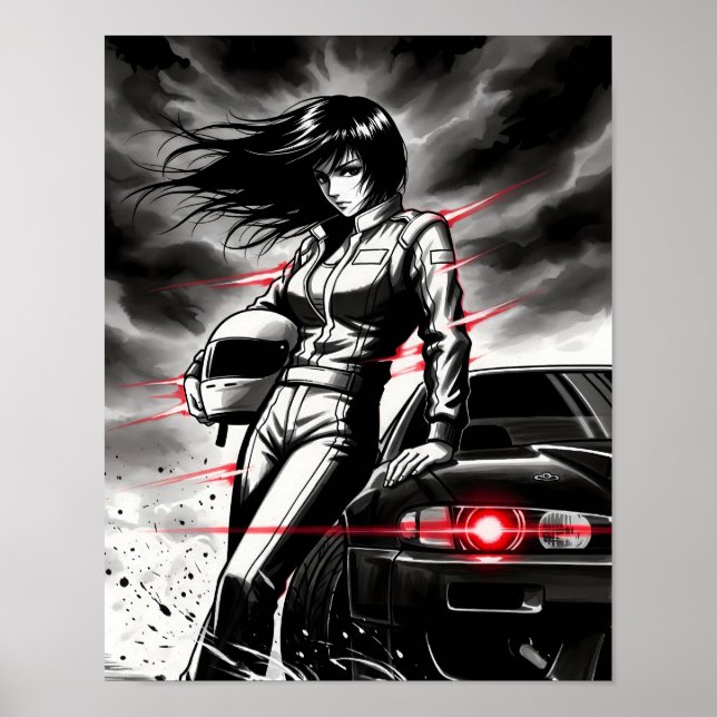 Affiche Anime Racing Storm - Female Street Racer à Sumi-e (Devant)
