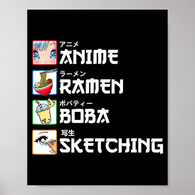 Affiche Anime Ramen Boba Esquisse Thé de Lait Manga Japona (Devant)