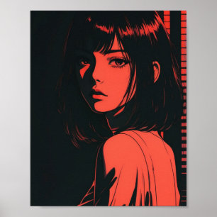 Affiche Anime rouge intense fille