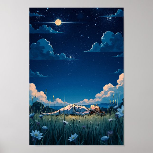 Affiche Anime Starry Night Meadow Wall Art (Devant)