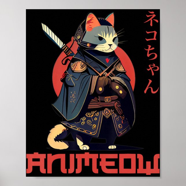 Affiche ANIMEOW Fun Cute Samurai Kawaii Chat Ninja Costume (Devant)
