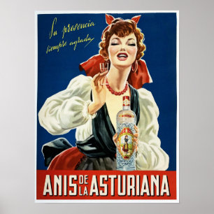 Affiche ANIS DE LA ASTURIANA Espagnol Aniseed Liquor Vieux