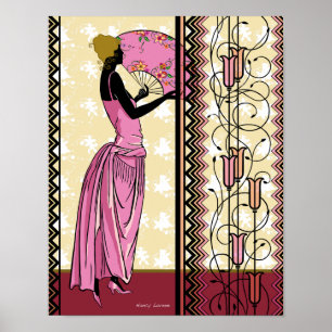 Affiche Anjanette en rose et or