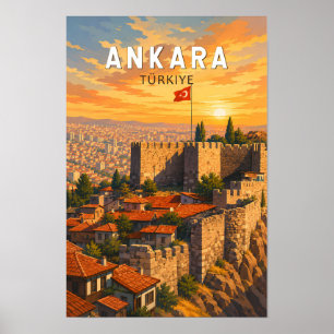 Affiche Ankara Turquie Illustration Voyage Art Vintage