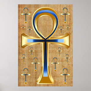 Affiche Ankh égyptien - Design or et bleu