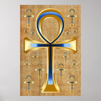 Ankh égyptien - Design or et bleu