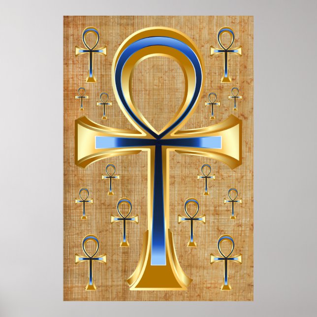 Affiche Ankh égyptien - Design or et bleu (Devant)