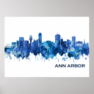 Affiche Ann Arbor Michigan Skyline Blue