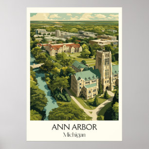 Affiche Ann Arbor Michigan Université Vintage Town Art