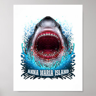 Affiche Anna Maria Island Floride Vacances Grand Requin Bl