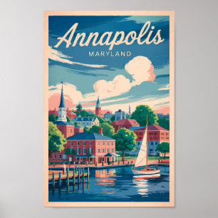 Affiche Annapolis Maryland Skyline Travel Art Vintage