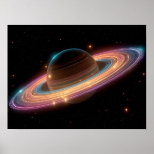 Affiche Anneau Galactique Néon de la Planète Art Numérique