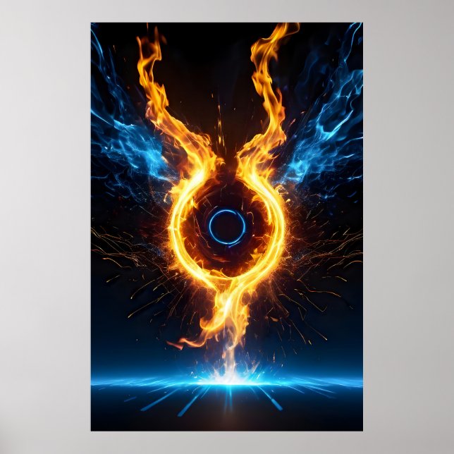 Affiche Anneau Magique Élémentaire Épique Bleu Orange Feu (Devant)