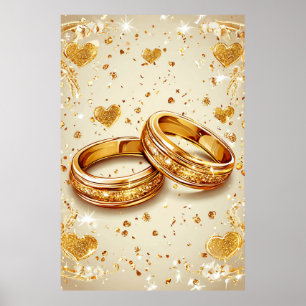 Affiche Anneaux de Mariage avec des Cœurs Dorés Amour Roma