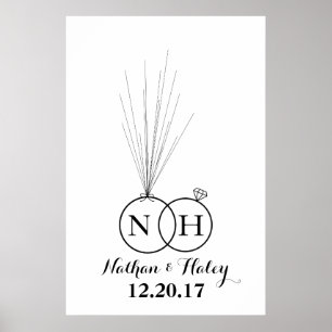 Affiche Anneaux initial Ballons miniatures Mariage Livre d