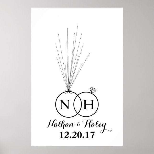 Affiche Anneaux initial Ballons miniatures Mariage Livre d (Devant)