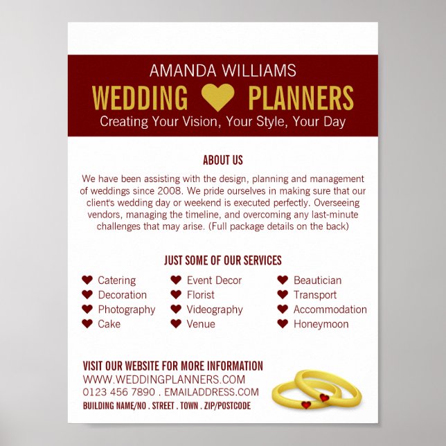 Affiche Anneaux Mariage Or, Mariage Event Planner Advert (Devant)