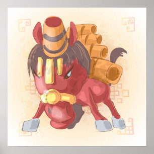 Affiche Année aquarelle du cheval, Samurai