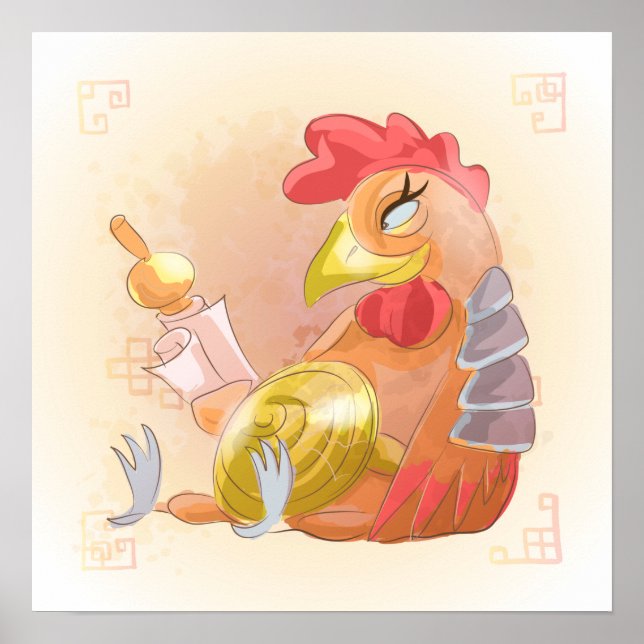 Affiche Année aquarelle du coq, Samurai (Devant)