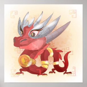 Affiche Année aquarelle du dragon, Samurai