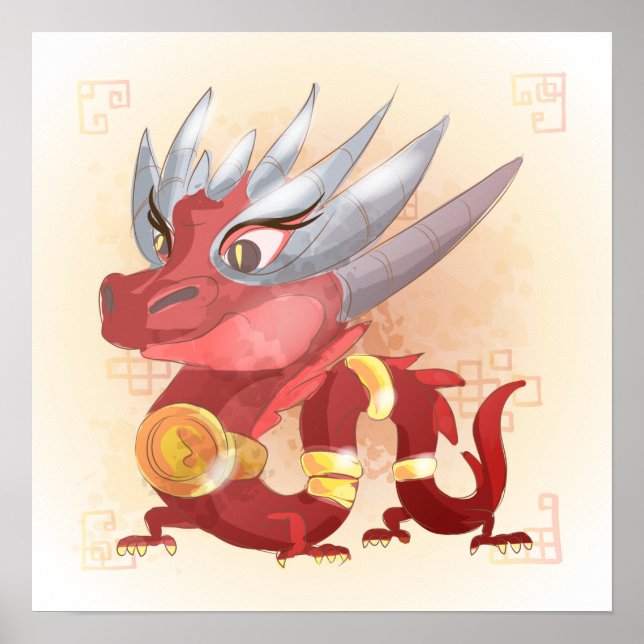 Affiche Année aquarelle du dragon, Samurai (Devant)