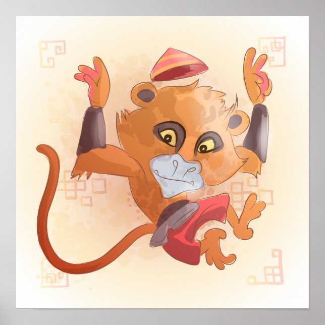 Affiche Année aquarelle du singe, Ninja (Devant)