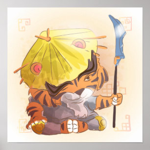 Affiche Année aquarelle du tigre, Samurai