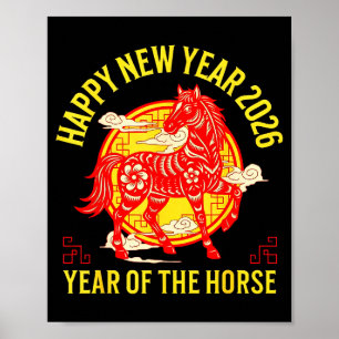 Affiche Année Cheval de Feu Zodiaque Lunaire Chinois