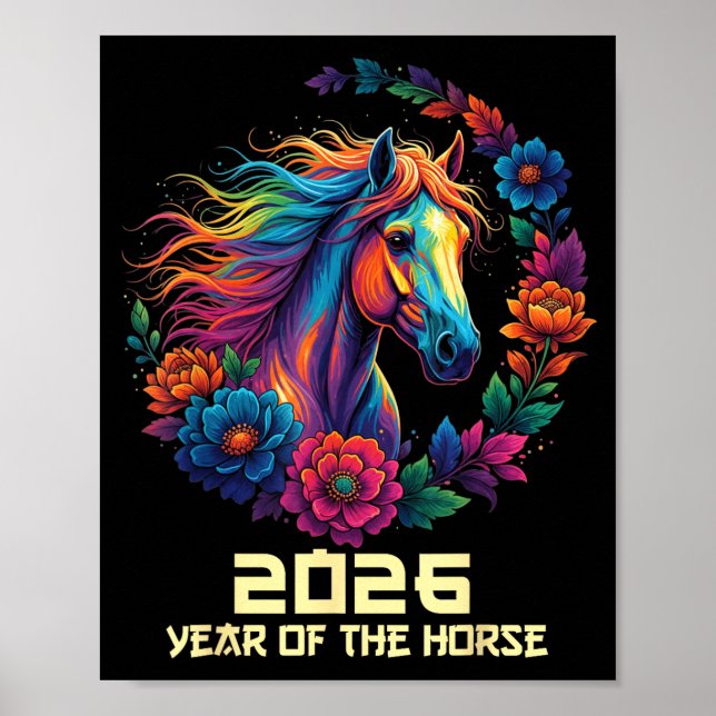 Affiche Année Cheval Heureux Chinois 1 (Devant)