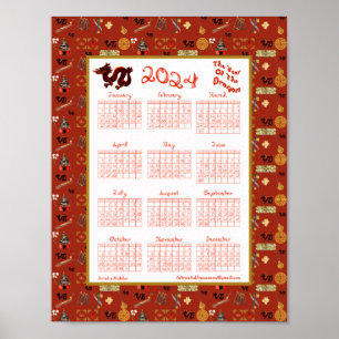 Affiche Année Civile 2024 Du Dragon Chinois Favoris