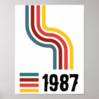 Affiche Année de naissance couleur rétro rayures ondulées